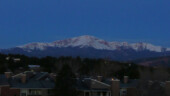 <b>Pikes Peak - </b>A before dawn picture of Pikes Peak from Colorado Springs, CO as we walk to a bagel place just up the road from the hotel. (04/15/09) Pikes Peak