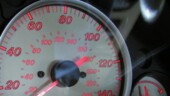 <b>Speedometer - </b>For 2003 Mazda went to cream colored gage faces in the Miata. This looks real good with the lighter, parchment colored interior for the LS. The black outlining of the numbers is a nice touch. Speedometer