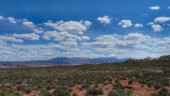 <b>Nice View - </b>Surrounded by red rocks and desert there are snow capped mountains in the distance. (04/23/09) Nice View