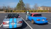 <b>117 Years of Transportation - 1990 Mazda Miata:</b> This car belonged to the boyfriend of our next door neighbor’s daughter, but he sold it when he went off to college. Today in a random parking lot we saw it again, when we pulled up next to it to take a photo we realized the new owner was sitting inside. We chatted a bit and told him what we were up to and he even volunteered to hold the Challenge poster. (2/11/17)