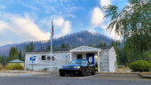 <em>Blue River</em> - Note the naked trees on the peak behind the post office, this whole section of OR-126 along the McKenzie River looks like that. Must have been one big raging fire. (8/24/25)
