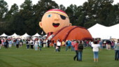 <b>Lil' Pirate Deflated - </b>After about 20 minutes of preparation the winds were just to strong and they had to deflate the Lil' Pirate. I think he looks like he is saying, "Awwww." Somewhere around a dozen balloons did get into the air, but I'm betting at least that many tried and couldn't or didn't even try setting up. (09/20/08) Lil' Pirate Deflated