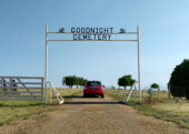 <b>Another Cemetery Cache in Goodnight, TX</b> - The town is named for famed cattleman Charles Goodnight, who settled here, the first building in town was reportedly Goodnight's ranch house, built in 1887. He is sometimes known as the "father of the Texas Panhandle." By long custom, visitors to the Goodnight Cemetery tie a bandana to the fence in front of Goodnight's grave. We didn't have a bandana, just found the cache and left. (05/24/2018)