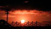 <b>Silhouette 2 - </b>The silhouette of the trusses that hold up VQ-1's hanger roof in the setting Guamian sun. They stick way up in the air so that there is a big ol' high ceilinged space so that EP-3As and EA-3Bs can be brought indoors to be worked on. (06/??/76) Silhouette-2