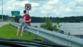 <b>Lakes & Rivers - Lake Gaston: </b> Another unexpected find. Not much of the Miata showing, just part of a wiper blade, because of the very narrow shoulder. Probably the reason for the big P with a slash through it. (6/6/15) Lakes & Rivers - Lake Gaston