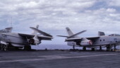 <b>Symbol - </b>The A-3 Skywarrior was originally designed in the late 40's to carry one 10,000lb nuclear device in it's large bomb bay. They joined the fleet in the middle fifties and remained in active service all the way to the end of the 80's. It was also a symbol of versatility as it served many roles for the Navy, from it's bomber beginnings, through tankers to trainers and air-limos for Admirals, all the way through to photographic and electronic surveillance duties. Symbol