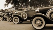 <b>Nostalgia - </b>A line of Ford Model A's taken at a car show put on by the Shade Tree A's of Augusta, Georgia. I digitally sepia toned it to enhance the nostalgic feel. (10/21/2003) Nostalgia