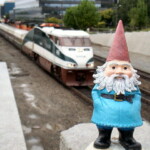 <b> Gnome Train - </b> The Amtrak Cascades pulls into Seattle and Gnorm considers getting on board. (05/27/07) Gnome-Train