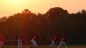 <b>Golden - </b>I got it! I got it! Our friend's youngest son, Jared (#11 in the center,) calls off the rest of the infielders, as he reaches for a pop up at a late evening, little league practice session from last year. (03/16/2004) Golden