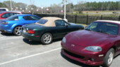 <b>Zoom-Zoom - </b>We had quite a Master's Miata Club contingent show up. The Green car is Carol's, the blue RX-8 is Kurt's and you can't see Stacey's car because he had to park out along the driveway. (03/35/08) Zoom-Zoom