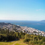 <b>Astoria Column 3 - </b>The city of Astoria from the observation deck. That is the Astoria-Megler Bridge in the background that we used to cross the Columbia River. It is 4.1 miles long and the bridge?s main span is 1,232 feet in length, the longest "continuous truss" in the world. (10/01/06) Astoria Column 3