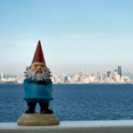 <b>The Seattle King Gnome - </b> You don't a better view of the Seattle skyline than the one from the ferry from Bainbridge Island. If you look very carefully you can see Dr. Frazier Crane's apartment in that tall building on the right. (06/01/07) The-Seattle-King-Gnome