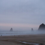 <b>Haystack And Needles 3 - </b>A foggy dawn look at Haystack Rock. (10/02/06) Haystack And Needles 3