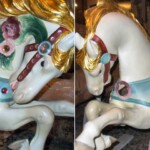 <b>Romance Side - </b>Something I never noticed before, did you know that one side of a carousel horse gets a lot better treatment than the other? This is a picture of both sides of the same horse. On the left is the side that faces out, the so called romance side, because it romances you onto the ride. (07/03/07) Romance Side