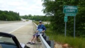 Another bit of two lane roads slowly morphing into an Interstate Highway that will run from Augusta to Macon, GA. Maybe once it is they will replace this county sign that appears to be melting from the southern summer sun. (5/19/14) County - Jefferson