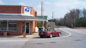 <b>Mount Croghan - 29727 - </b>This is the main intersection of town, SC 9 gets flashing yellow & SC 268 has the flashing red light. There is a restaurant to the left of the Post Office and a warehouse behind me and not much of anything else. (03/11/07) Mount Croghan - 29727