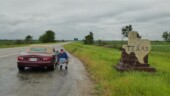 The small blue rectangle in the center background is the big official Welcome to Texas sign, but we liked the nice little granite piece in the shape of the state. (5/14/14) State - Texas