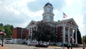 <b>County - Washington, TN:</b> With no place to park out front capturing the letters on the courthouse and a car and a person holding a sign proved to be very difficult indeed. (9/5/15) County - Washington, TN