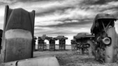<b>Carhenge B&W - </b>A black and white image with the contrast cranked way up. (04/13/09) Carhenge B&W