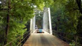 <b>One-Lane Bridge: </b>Hoggard Mill Bridge over Ichawaynochaway Creek is a steel structured Parker through truss bridge on a dirt road near Newton, Georgia. (6/30/18)