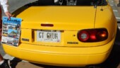 <b>Clever Vanity Plates 03 - GT CHUM :</b>The back of fellow Challenger Megan Smith's yellow '92 Miata. Probably should have asked her what she meant by chum, pal or shark bait? (2/24/18)