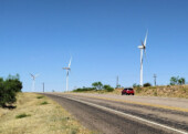 <b>Outside Lemesa, TX</b> - The second of two big wind farms we passed on our drive. This one got a picture because we stopped to find a geocache . (05/04/2018)