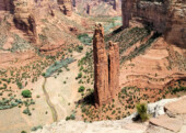 <b>Spider Rock</b> - Canyon de Chelly's best-known feature is Spider Rock, a sandstone spire that rises more than 700 feet from the floor of the canyon. It's named for Spider Woman, a key figure in Navajo lore. (05/09/2018)