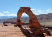 <b>Delicate Arch</b> - The Delicate Arch is probably the first image that comes to mind when thinking of this park. The trail to it is 1.5 miles long and all up hill to the viewpoint. It gains almost 500? in elevation along regular trails, bare rock and a couple of narrow ledges, but well worth the effort. (05/10/2018)