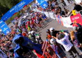 <b>Stage Start</b> - And they're off. The stage starts here at the Heavenly Mountain Resort in South Lake Tahoe and goes down the mountain only to come back up it to finish in the same place. (05/18/2018)