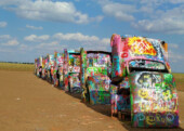 <b>Cadillac Ranch 2</b> - This public art display actually welcomes public participation. So bring a can of spray with you when you visit. (05/23/2018)